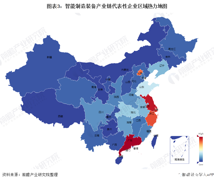 图表3：智能制造装备产业链代表性企业区域热力地图
