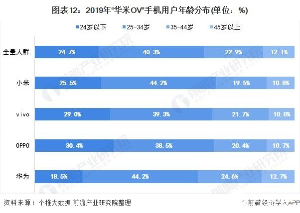 圖表12：2019年“華米OV”手機用戶年齡分布(單位：%)