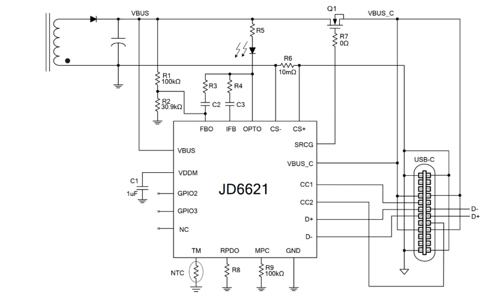 JD6621：高度集成的<b class='flag-5'>USB</b> <b class='flag-5'>PD</b>控制器，支持<b class='flag-5'>USB</b> <b class='flag-5'>PD</b> 3.0和多种快速充电协议