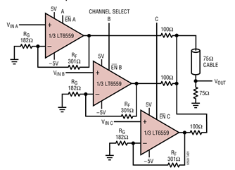 单电源三路放大器LT6559的性能特点及应用范围