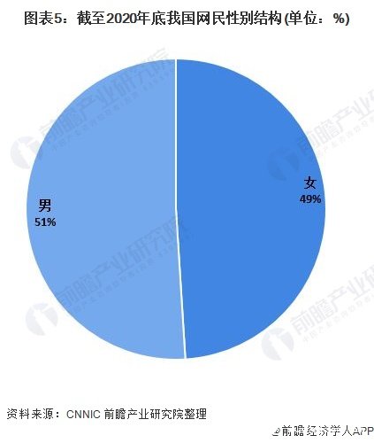 图表5：截至2020年底我国网民性别结构(单位：%)