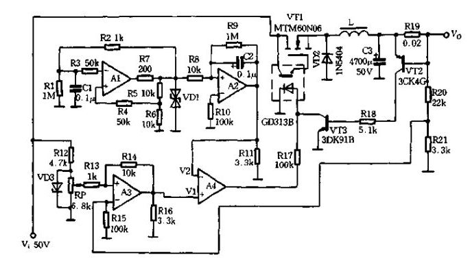 图2开关电源工作波形图本电路包括基准电压电路,比较放大电路(脉宽