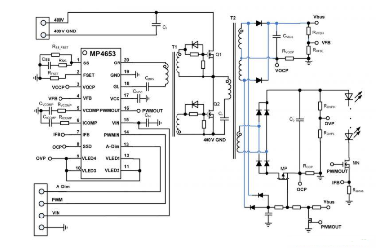 基于MP4653的CC/CV模式LLC 電視LED驅動器