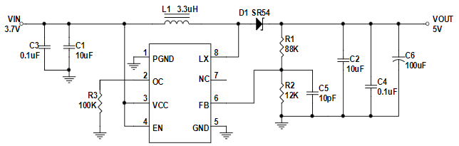 采用電流模式DC-DC升壓轉換器芯片HM6293