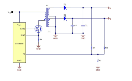 通过双电阻分压器网络的使用调节电压变化