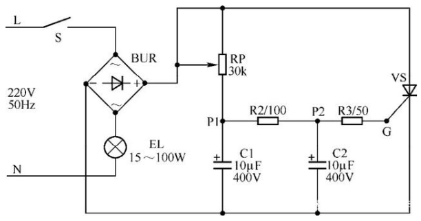 单向晶闸管调光灯电路的工作原理