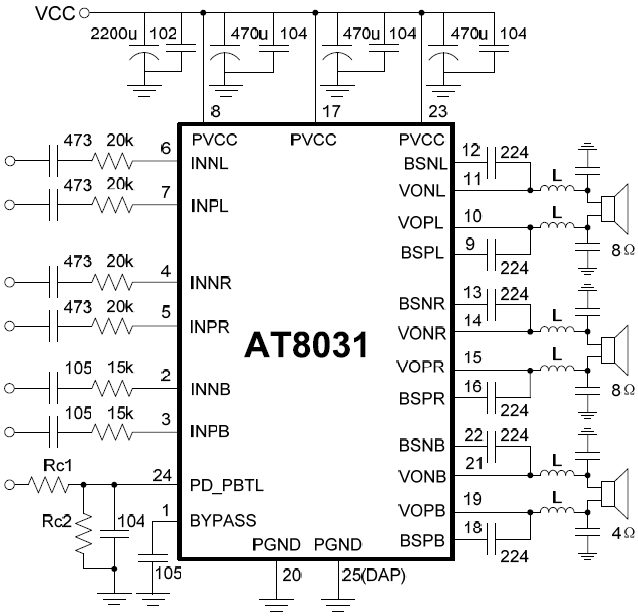 2.1声道Class D功放芯片AT8031规格说明书