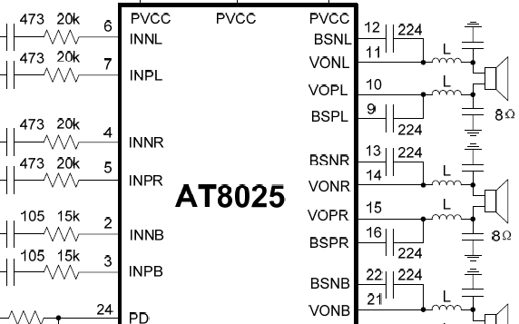 <b class='flag-5'>2.1</b>声<b class='flag-5'>道</b>Class D<b class='flag-5'>功放</b>芯片AT8025规格说明书