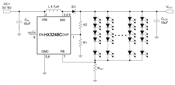 恒流驱动LED升压型DC-DC转换器芯片HX3248C