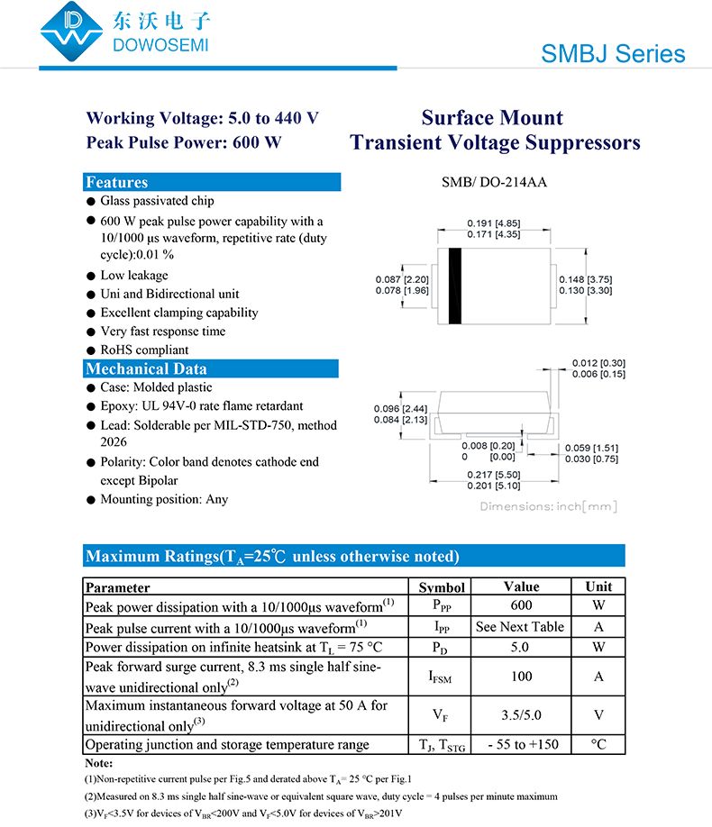 TVS二极管SMBJ8.0CA的参数介绍