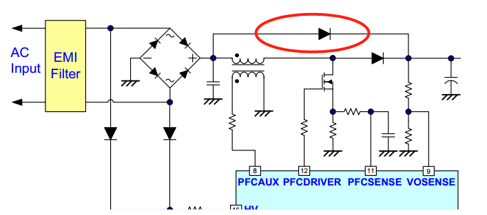 PFC电路中旁路二极管的作用是什么