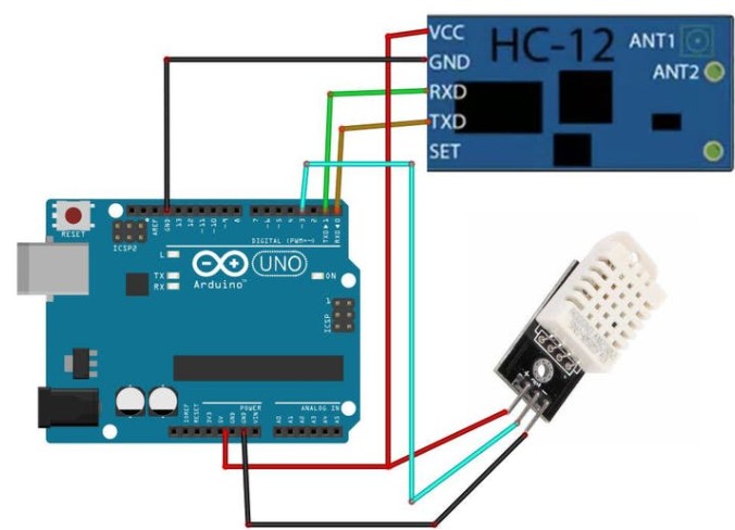 如何使用兩個dht傳感器及HC12模塊制作遠程氣象站？