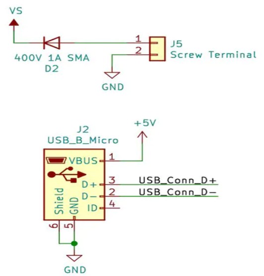 基于小型Micro USB连接电源安装在标准无焊面包板的电源轨上