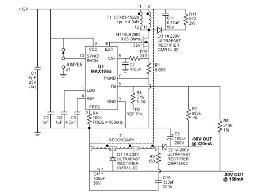 高压反相反激式转换器的二极管选择过程和缓冲器设计