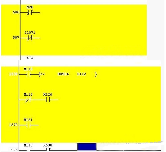 三菱PLC程序上載不完整顯示黃色的原因