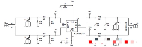 基于ADI ADG5421F雙路單刀單擲(SPST)低阻開關設計方案介紹