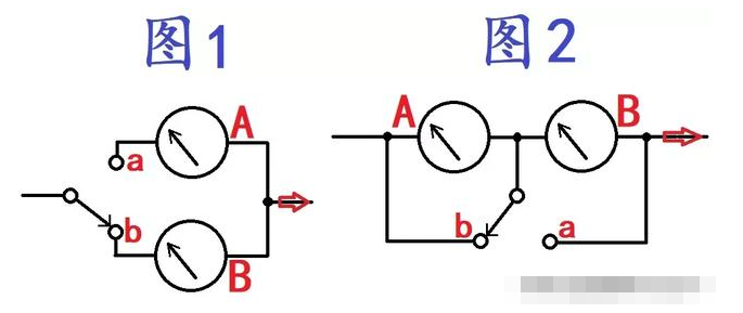 2个直流电流表如何接开关来实现切换时不断电