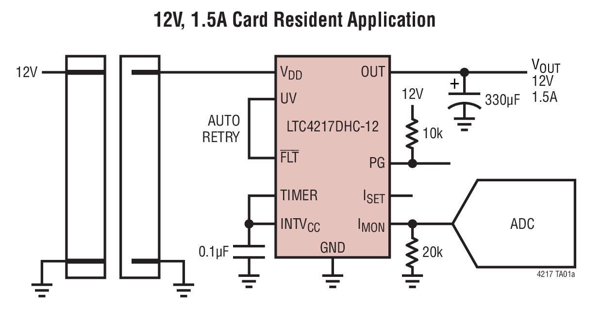 基于<b class='flag-5'>LTC4217</b>_Typical Application<b class='flag-5'>热插拔</b>控制器的参考设计