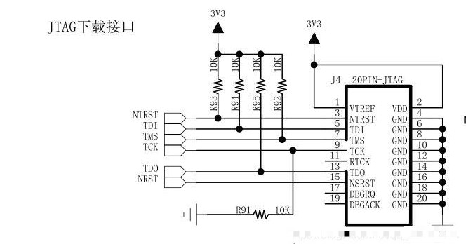 指南者开发板jtag,swd与st-link连接方法 我们先看下开发板的电路图