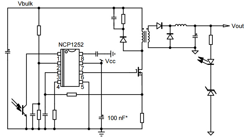 基于<b>NCP1252</b>_Typical Application直流到直流单输出电源的参考设计