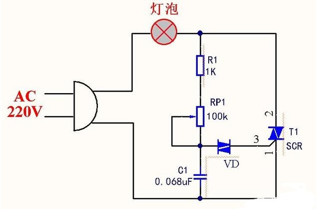 調光電路原理圖（可控硅調光電路/單向晶閘管調光電...