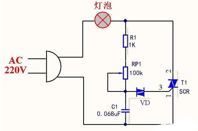 調光電路原理圖（可控硅調光電路/單向晶閘管調光電路/日光燈光敏自動調光電路）