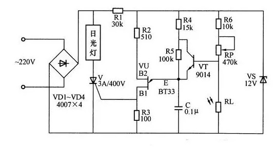 调光电路原理图可控硅调光电路单向晶闸管调光电路日光灯光敏自动调光