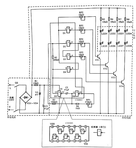 led电路图原理图解（LED灯杯电路/LED灯驱动器电路/LED广告灯操控线路）