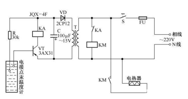 温控电路图（电接点汞温度计控制电路 温控加热器电...