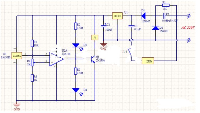 温控电路图（电接点汞温度计控制电路/温控加热器电路/冰箱电子温控器电路）