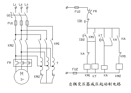 自耦變壓器減壓起動起動控制電路