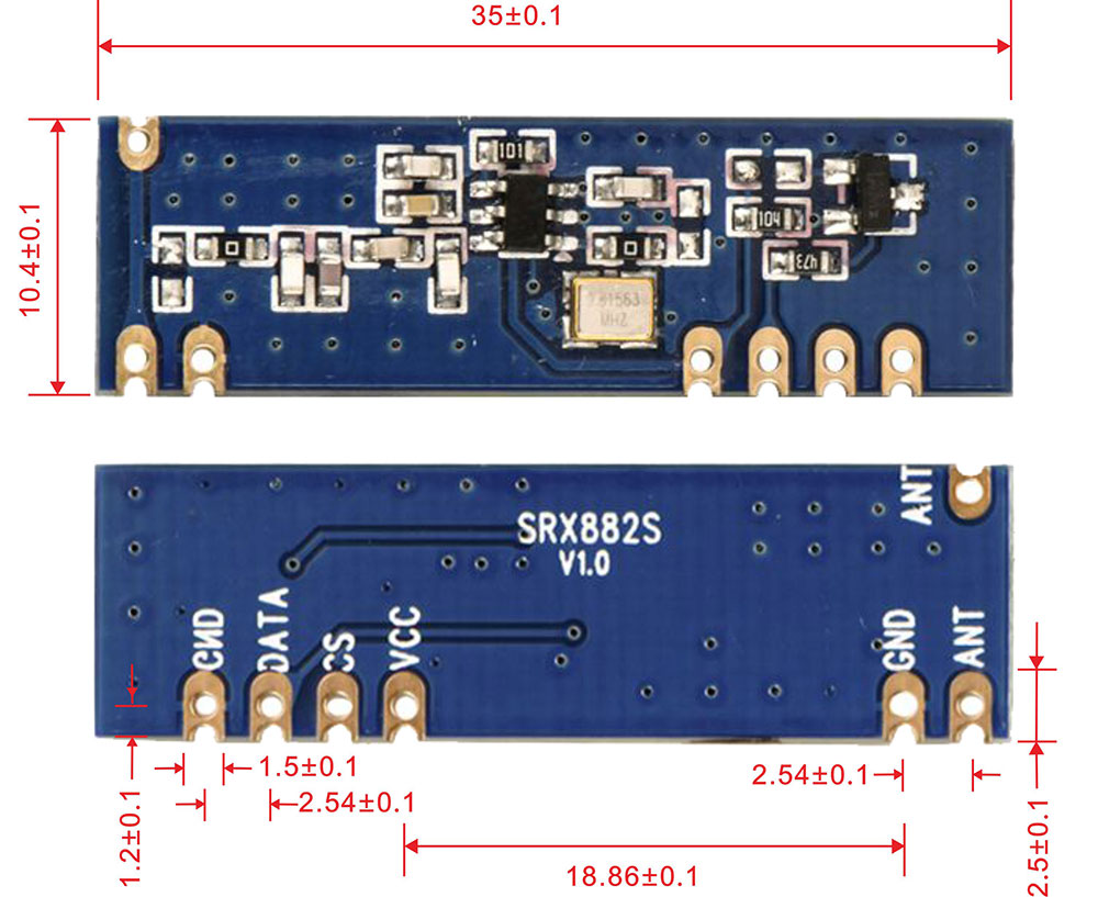 超外差接收模块SRX882S的机械尺寸