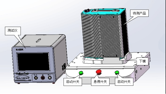 电池包防水检测气密性检测整体示意图（仪器+工装）