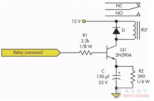 一个降低继电器线圈功耗的电路图