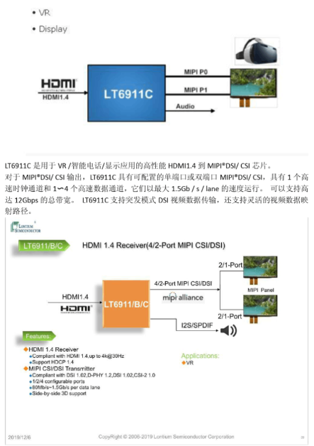 HDM转MIPI音频接收器LT6911C概述、特点及应用