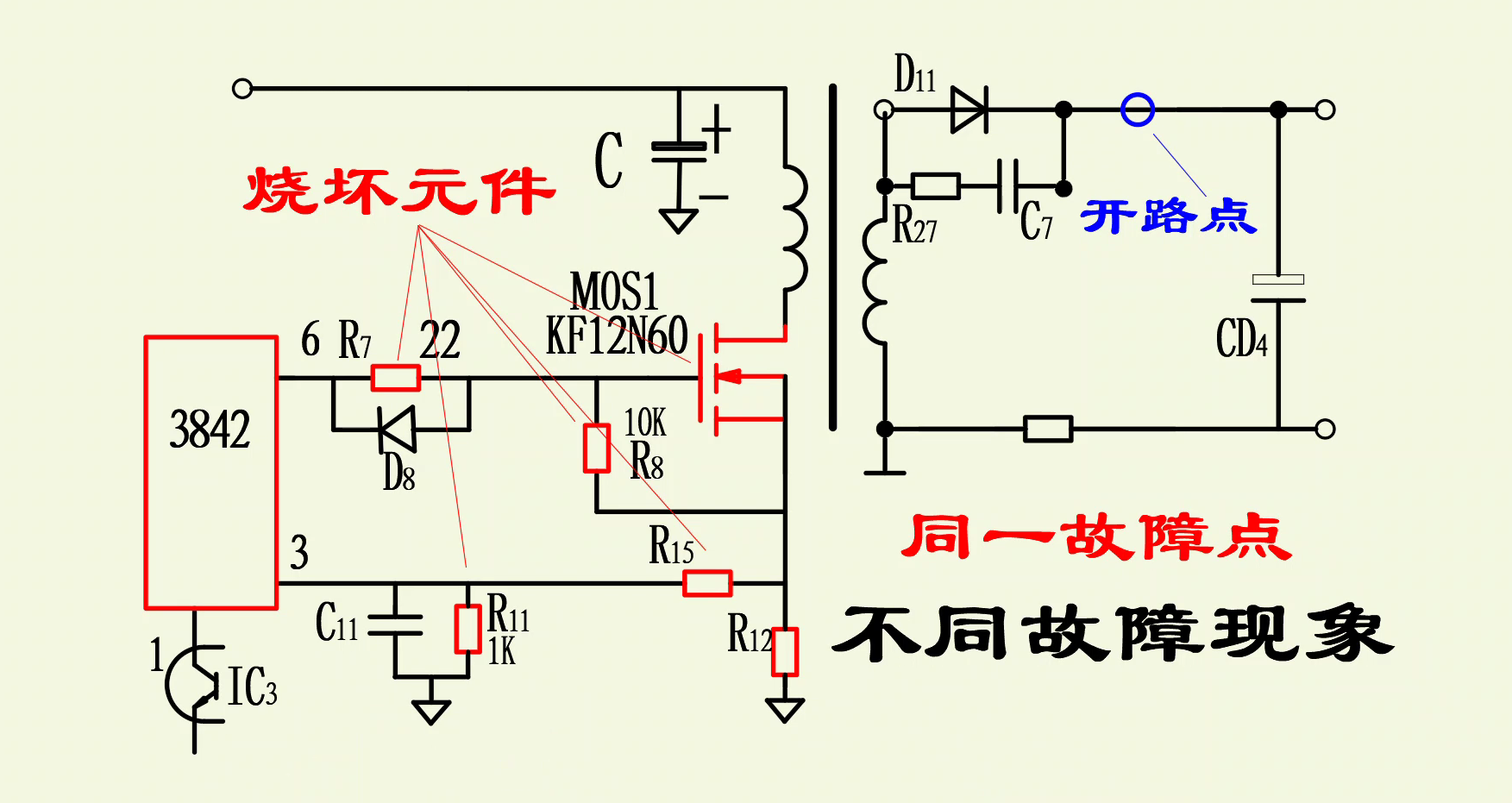 同樣是3842電源的次級整流管開(kāi)路，為何表現不同故障現象？