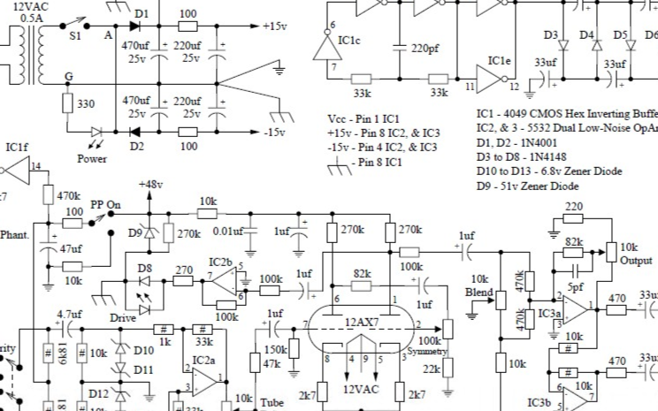 电子<b>管</b>麦克风<b>前置放大器</b>12AX7的<b>电路</b>图