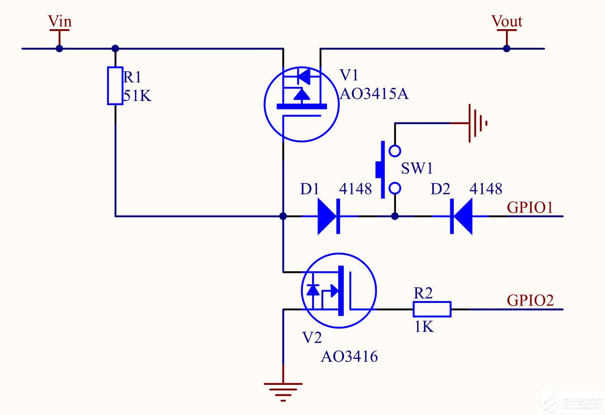 MOS+三极管+二极管+按键的开关机电路和单片机IO口接按键的开关机电路有什么区别？