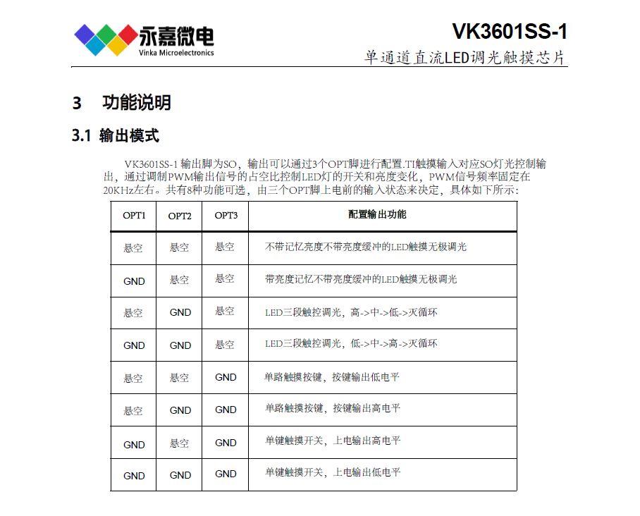 3段/無極調光單鍵觸摸IC-VK3601SS的特點