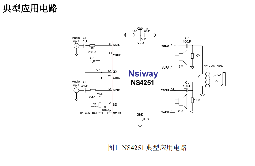 NS4251双声道音频功放+耳机功能