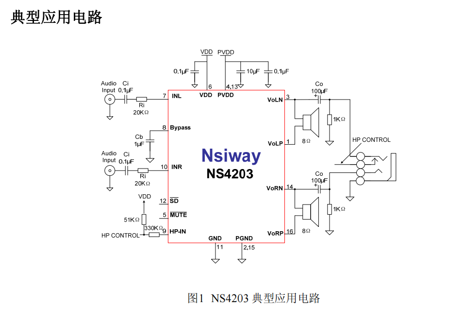 基于NS4203的3W双声道D类音频功放+立体声耳机功能