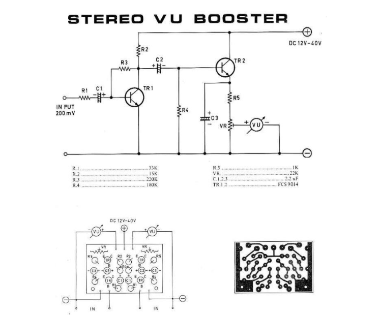 一个基于晶体管FCS9014的立体声VU升压电路图