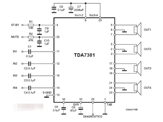 基于TDA7381的<b class='flag-5'>4</b> <b class='flag-5'>x</b> 25<b class='flag-5'>W</b><b class='flag-5'>四</b>路音頻<b class='flag-5'>放大器</b><b class='flag-5'>電路</b>