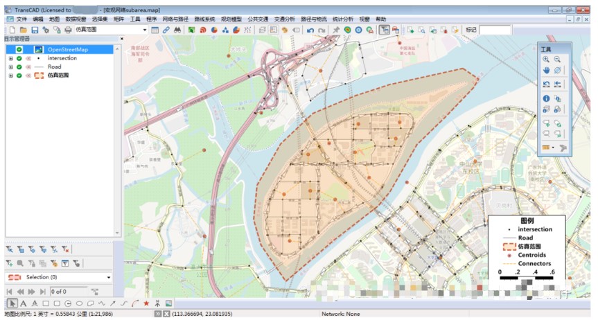 如何应用使用TransCAD和TransModeler迅速开展一个区域路网的仿真