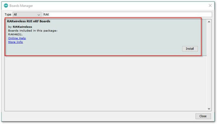 选择并安装 RAKwireless RUI nRF Boards