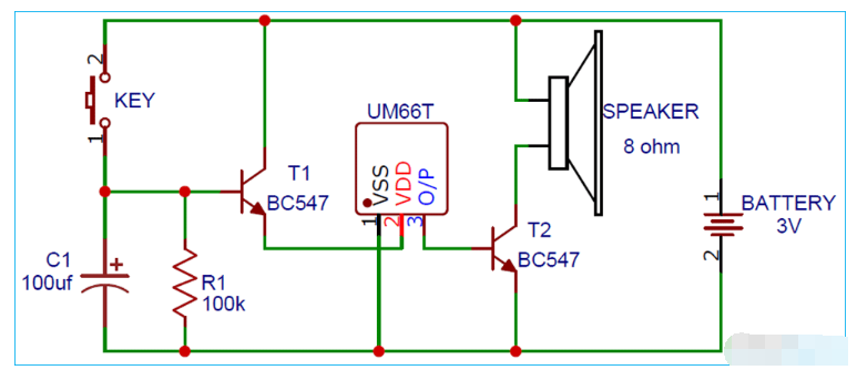使用UM66T旋律发​​生器构建一个简单的音乐门铃