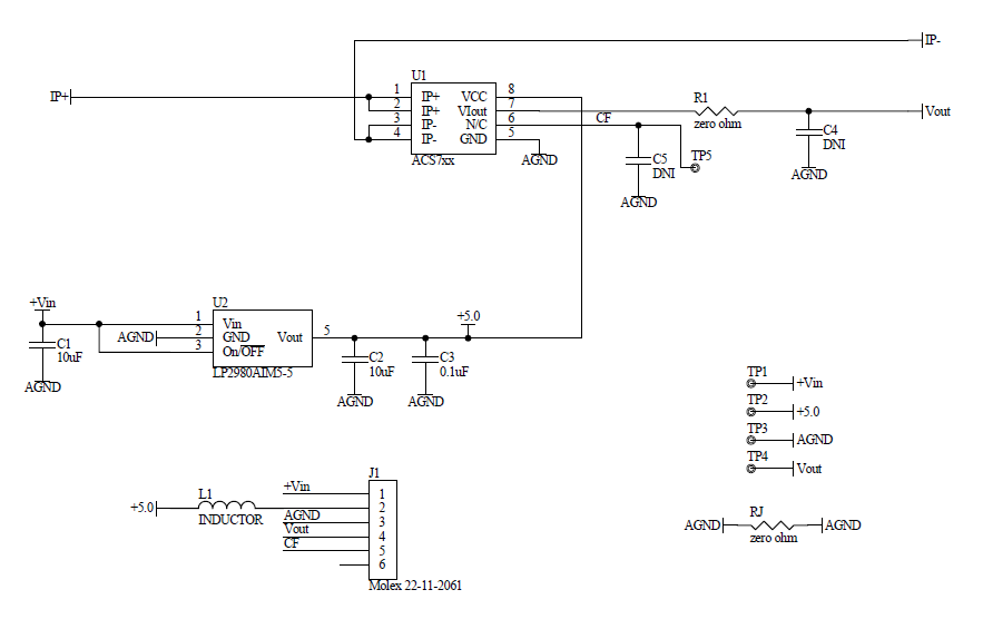 基于ACS712電流傳感器的電流檢測方案（電路圖+BOM表）