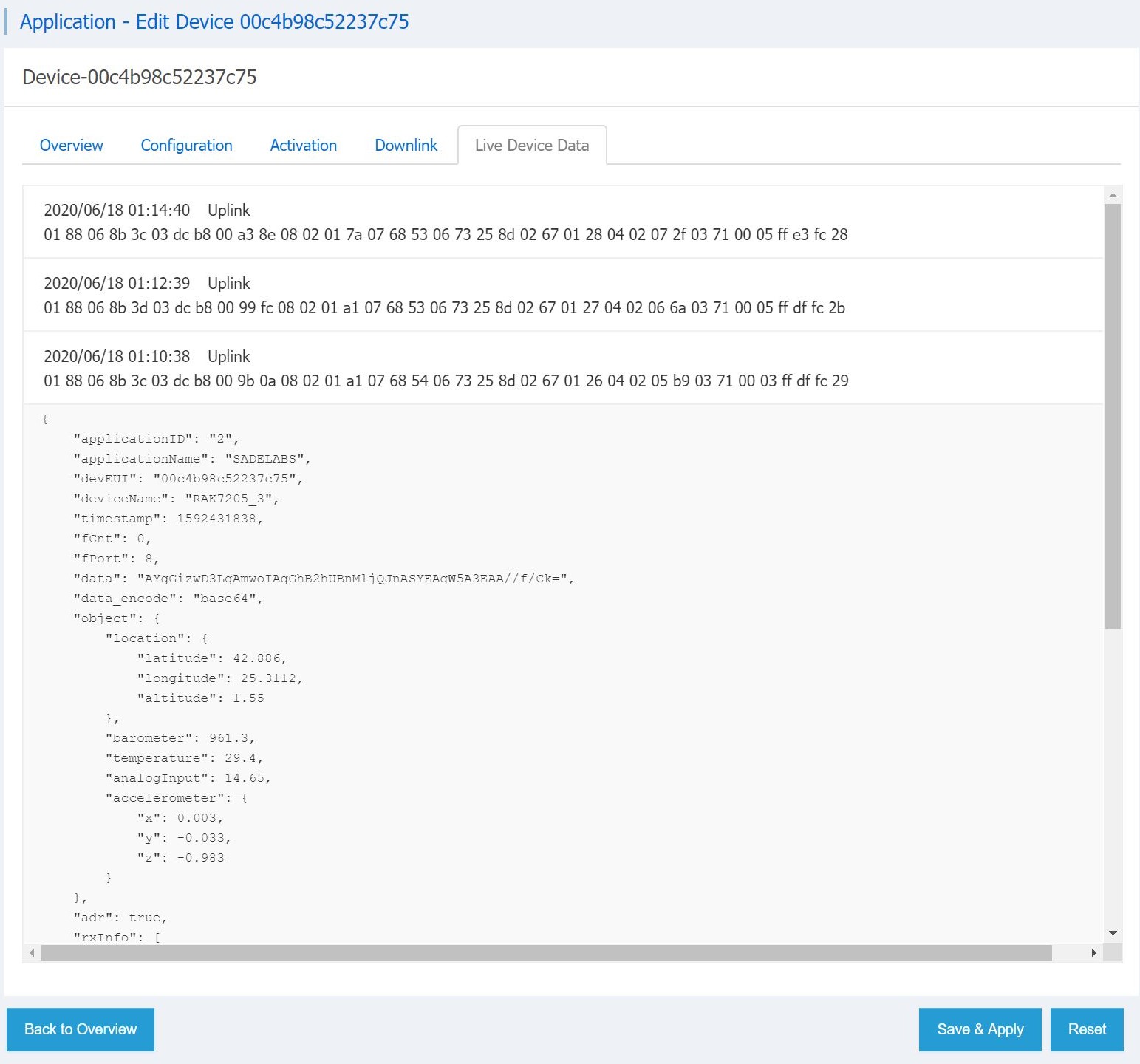 Live Device Data