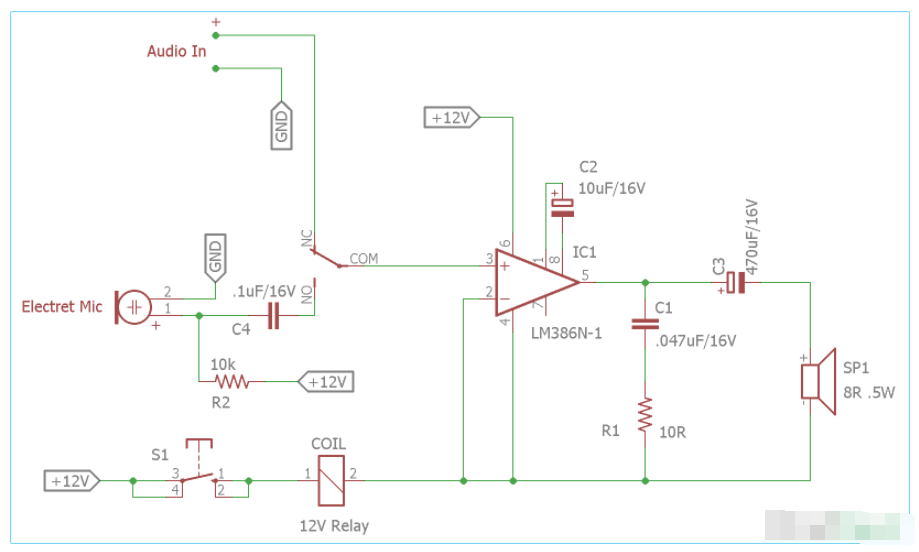 如何使用LM386构建一个音频配音电路-lm386功放电路设计