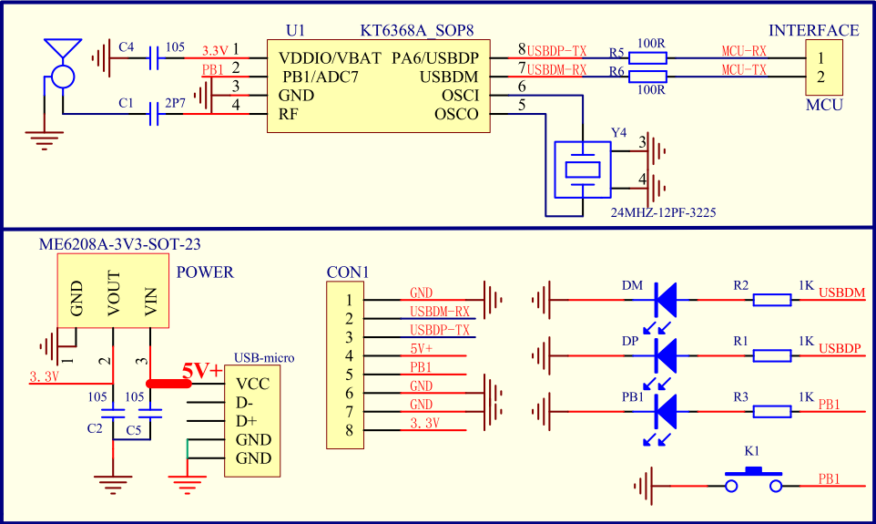 KT6368A双模蓝牙<b>芯片</b>的<b>串口</b>和<b>mcu</b><b>之间</b>串接的电阻以及电平转换说明